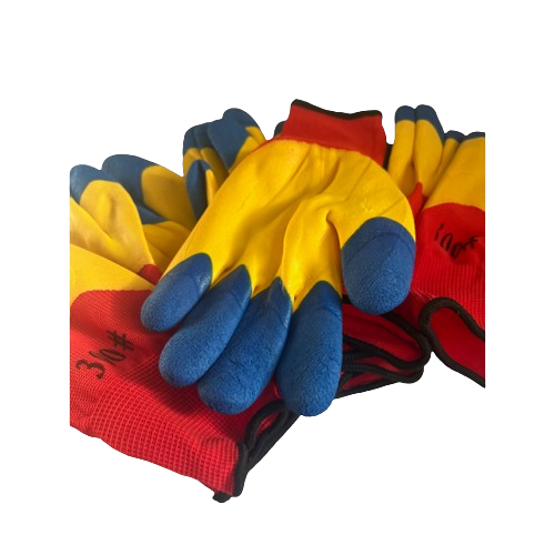 Set 12 manusi de lucru groase din spuma latex tricolor marime universala
