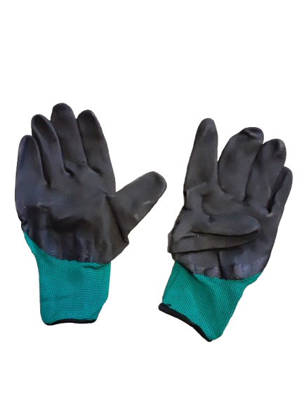 Set 12 manusi de lucru groase din spuma latex negru-verde marime universala