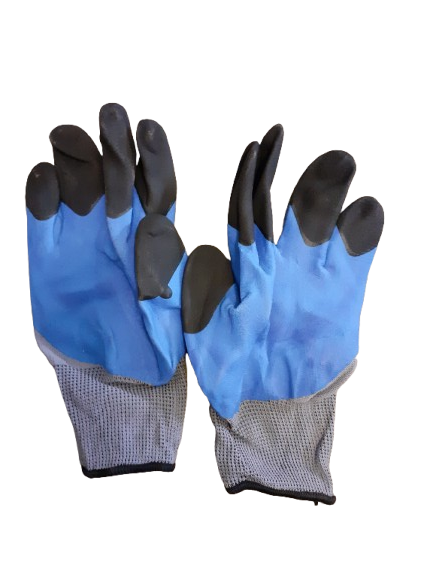 Set 12 manusi de lucru groase din spuma latex albastru-negru-gri marime universala