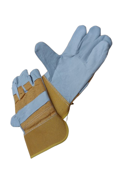 Manusi sudura din piele si material textil, galben - alb