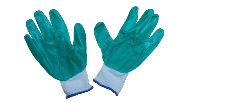 Set 12 manusi de lucru subtiri din spuma latex alb-verde-albastru marime universala