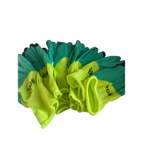 Set 12 manusi de lucru groase din spuma latex galben-verde-negru marime universala