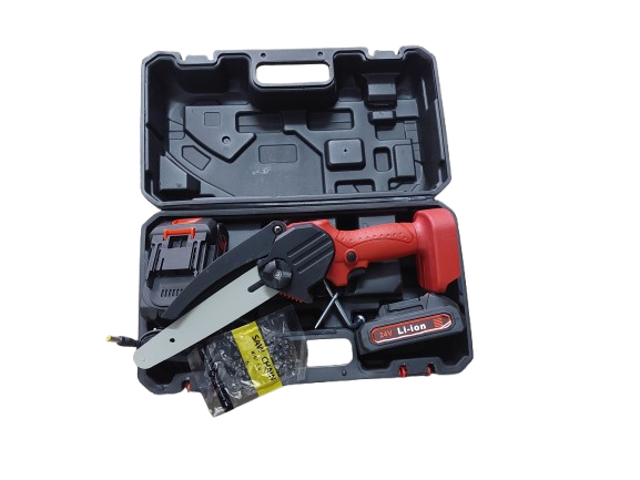 Minidrujba electrica cu lant, 6 inch cu 2 acumulatori, rosie ieto