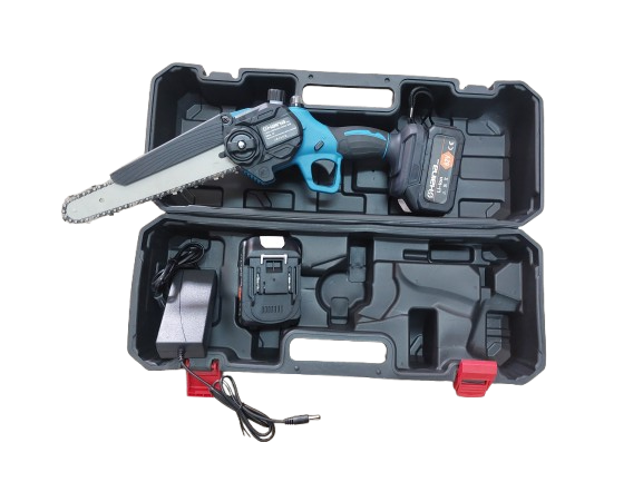 Minidrujba electrica cu lant,  8 inch cu 2 acumulatori, albastra Haina