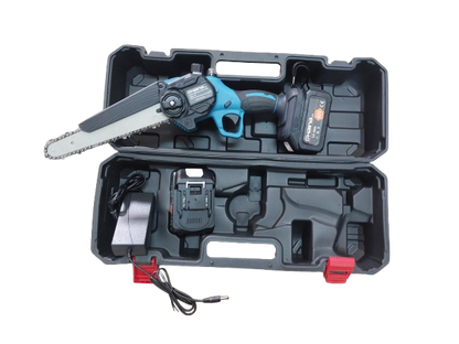 Minidrujba electrica cu lant,  8 inch cu 2 acumulatori, albastra Haina