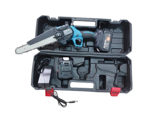 Minidrujba electrica cu lant,  8 inch cu 2 acumulatori, albastra Haina