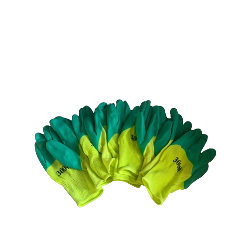 Set 12 manusi de lucru groase din spuma latex galben-verde marime universala