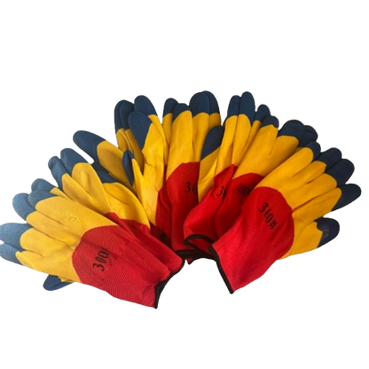 Set 12 manusi de lucru groase din spuma latex tricolor marime universala