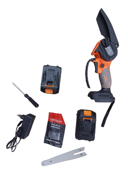 Minidrujba electrica cu lant, 6 inch cu 2 acumulatori, portocalie Haina