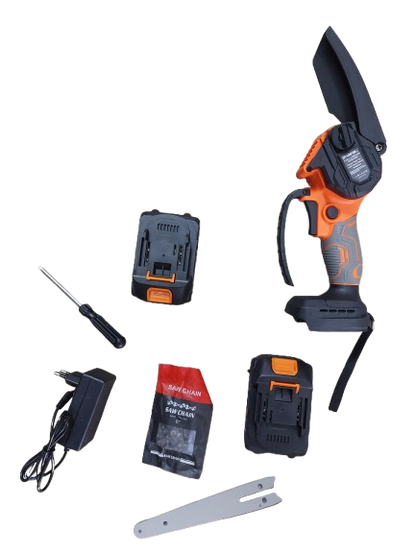 Minidrujba electrica cu lant, 6 inch cu 2 acumulatori, portocalie Haina