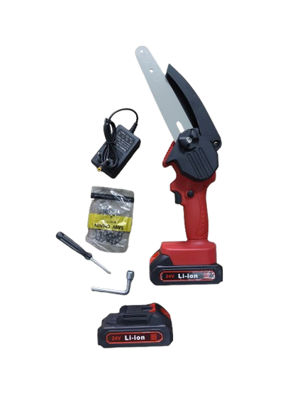 Minidrujba electrica cu lant, 6 inch cu 2 acumulatori, rosie ieto