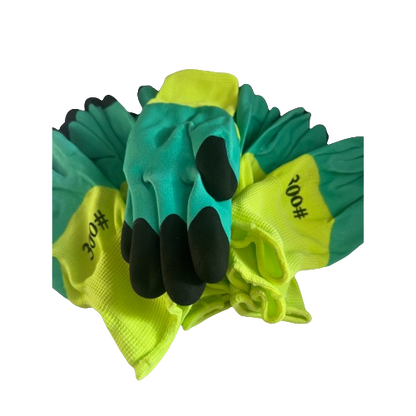 Set 12 manusi de lucru groase din spuma latex galben-verde-negru marime universala