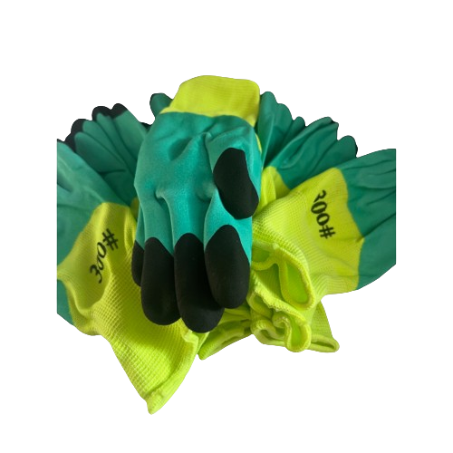 Set 12 manusi de lucru groase din spuma latex galben-verde-negru marime universala