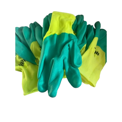 Set 12 manusi de lucru groase din spuma latex galben-verde marime universala
