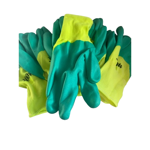 Set 12 manusi de lucru groase din spuma latex galben-verde marime universala