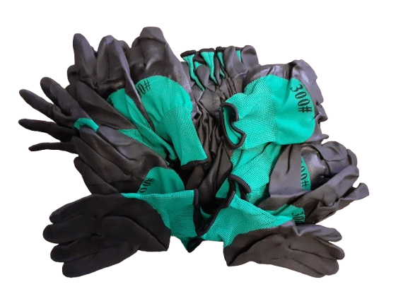 Set 12 manusi de lucru groase din spuma latex negru-verde marime universala