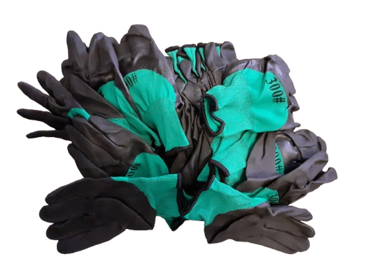 Set 12 manusi de lucru groase din spuma latex negru-verde marime universala