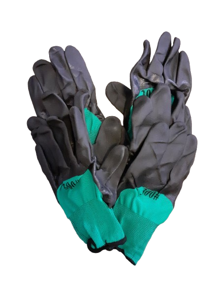 Set 12 manusi de lucru groase din spuma latex negru-verde marime universala