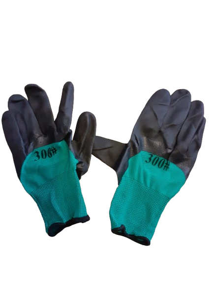 Set 12 manusi de lucru groase din spuma latex negru-verde marime universala