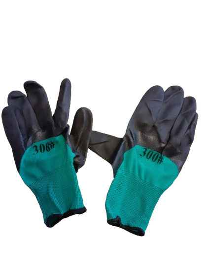 Set 12 manusi de lucru groase din spuma latex negru-verde marime universala