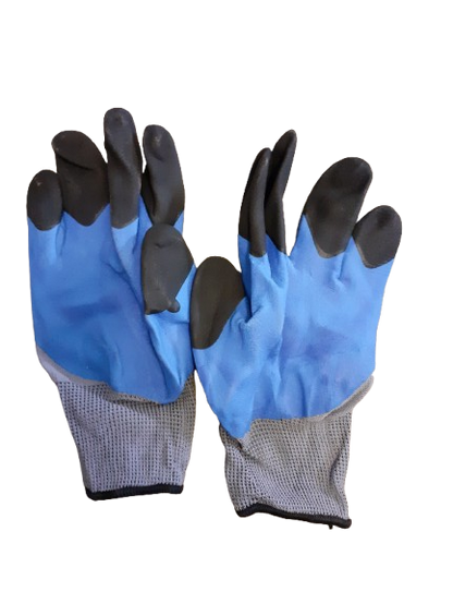 Set 12 manusi de lucru groase din spuma latex albastru-negru-gri marime universala