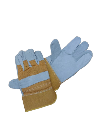 Manusi sudura din piele si material textil, galben - alb