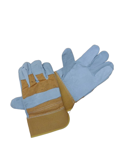 Manusi sudura din piele si material textil, galben - alb