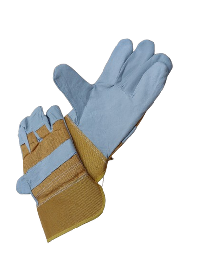 Manusi sudura din piele si material textil, galben - alb