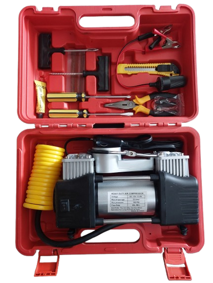 Compresor auto trusa rosie , 12V - 13.5V, 10 Bari, 150 PSI, 23 Amp, 85L / min, accesorii incluse