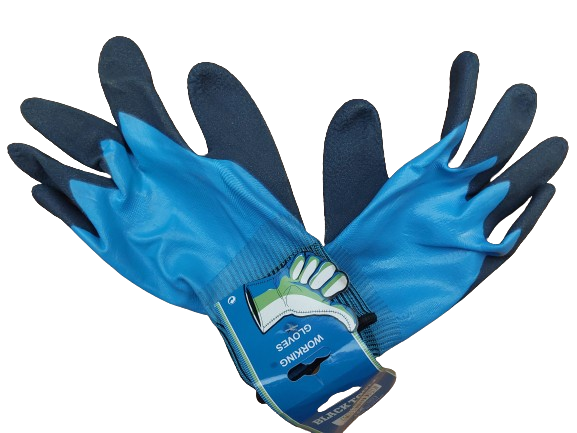 Set 12 manusi de lucru groase din spuma latex, Impermeabile, albastru-negru, marime universala
