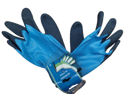 Set 12 manusi de lucru groase din spuma latex, Impermeabile, albastru-negru, marime universala