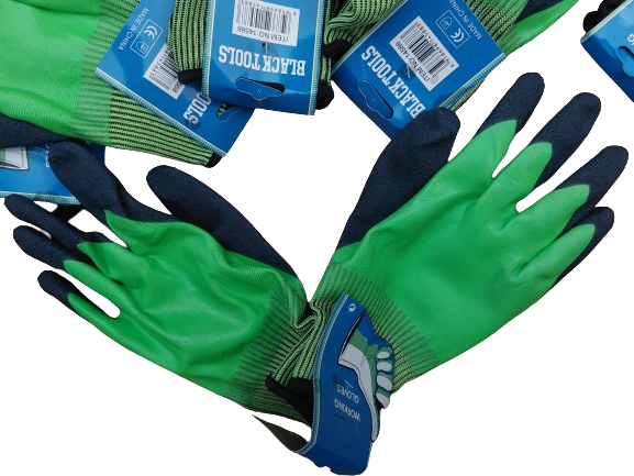 Set 12 manusi de lucru groase din spuma latex, Impermeabile, verde-negru, marime universala