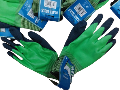 Set 12 manusi de lucru groase din spuma latex, Impermeabile, verde-negru, marime universala