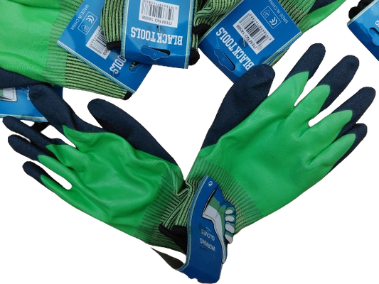 Set 12 manusi de lucru groase din spuma latex, Impermeabile, verde-negru, marime universala