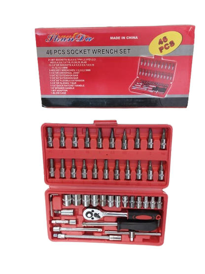 Trusa scule chei tubulare + clicket 1/4, 46 piese otel carbon - crom vanadium