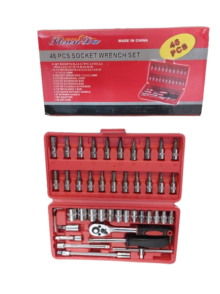 Trusa scule chei tubulare + clicket 1/4, 46 piese otel carbon - crom vanadium