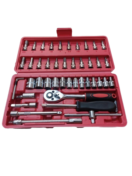 Trusa scule chei tubulare + clicket 1/4, 46 piese otel carbon - crom vanadium
