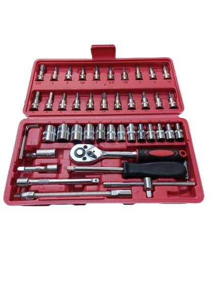 Trusa scule chei tubulare + clicket 1/4, 46 piese otel carbon - crom vanadium