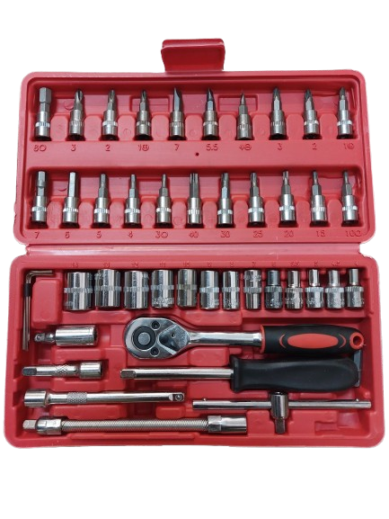 Trusa scule chei tubulare + clicket 1/4, 46 piese otel carbon - crom vanadium