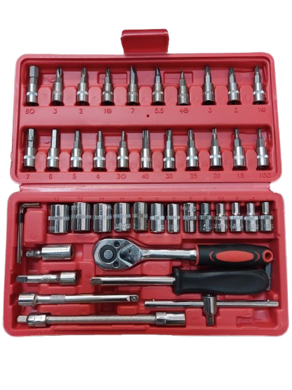 Trusa scule chei tubulare + clicket 1/4, 46 piese otel carbon - crom vanadium