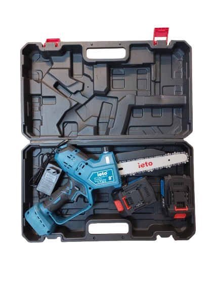 Minidrujba electrica cu lant, 8 inch cu 2 acumulatori, albastra ieto