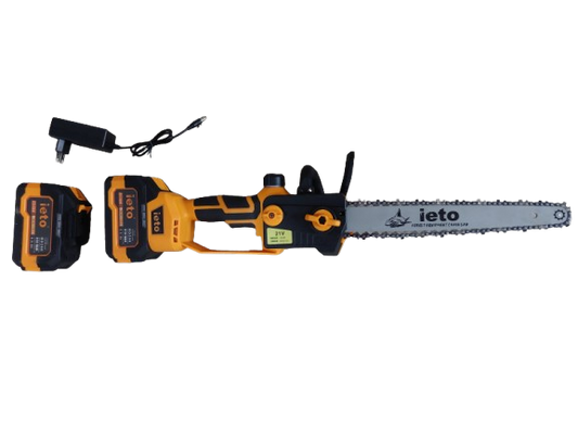 Minidrujba electrica cu lant, 12 inch cu 2 acumulatori, portocalie