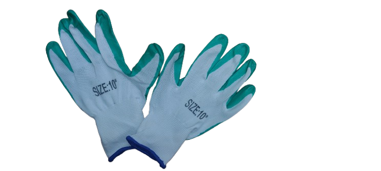 Set 12 manusi de lucru subtiri din spuma latex alb-verde-albastru marime universala