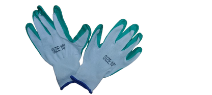 Set 12 manusi de lucru subtiri din spuma latex alb-verde-albastru marime universala