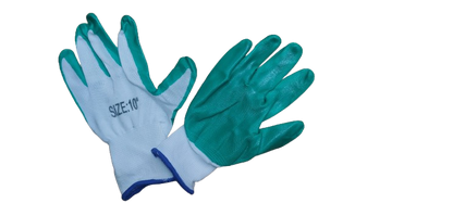 Set 12 manusi de lucru subtiri din spuma latex alb-verde-albastru marime universala