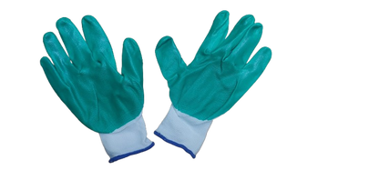 Set 12 manusi de lucru subtiri din spuma latex alb-verde-albastru marime universala