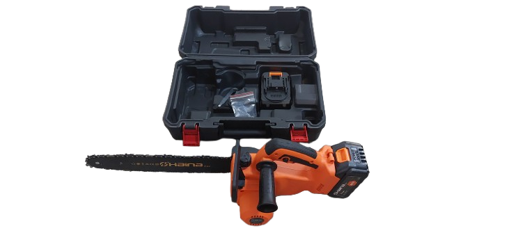 Minidrujba electrica cu lant, 12 inch cu 2 acumulatori, portocalie