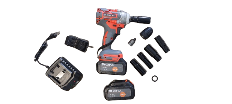 Masina de insurubat cu impact, bormasina cu 2 acumulatori, 48V, 680 NM, 4 tubulare 14,17,18,21,22 mm + mandrina