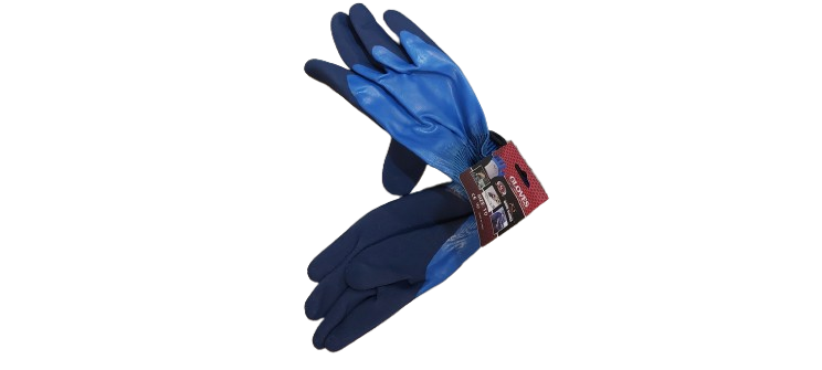 Set 12 manusi de lucru groase din spuma latex, Impermeabile, albastru cu varf albastru inchis, marime universala