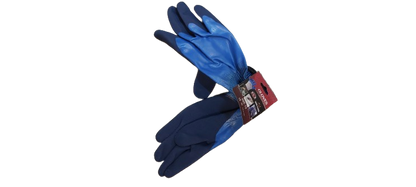 Set 12 manusi de lucru groase din spuma latex, Impermeabile, albastru cu varf albastru inchis, marime universala